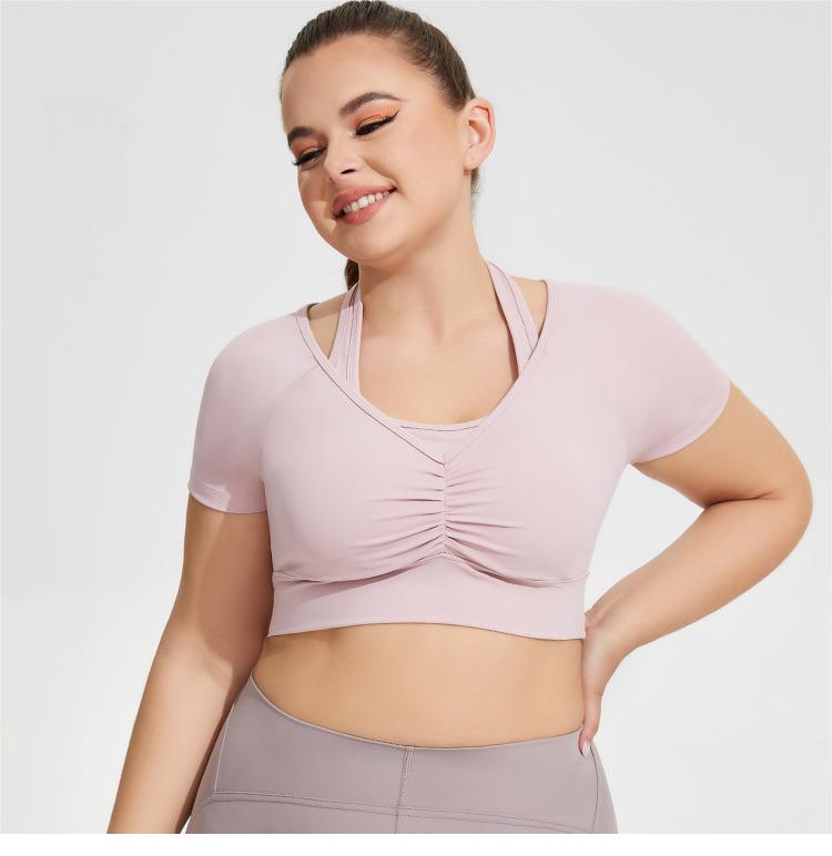 Plus Size Halter Yoga Clothes Chest Pad Women Sexy Running Exercise Underwear Short T Shirt Long Sleeve Workout Clothes Top