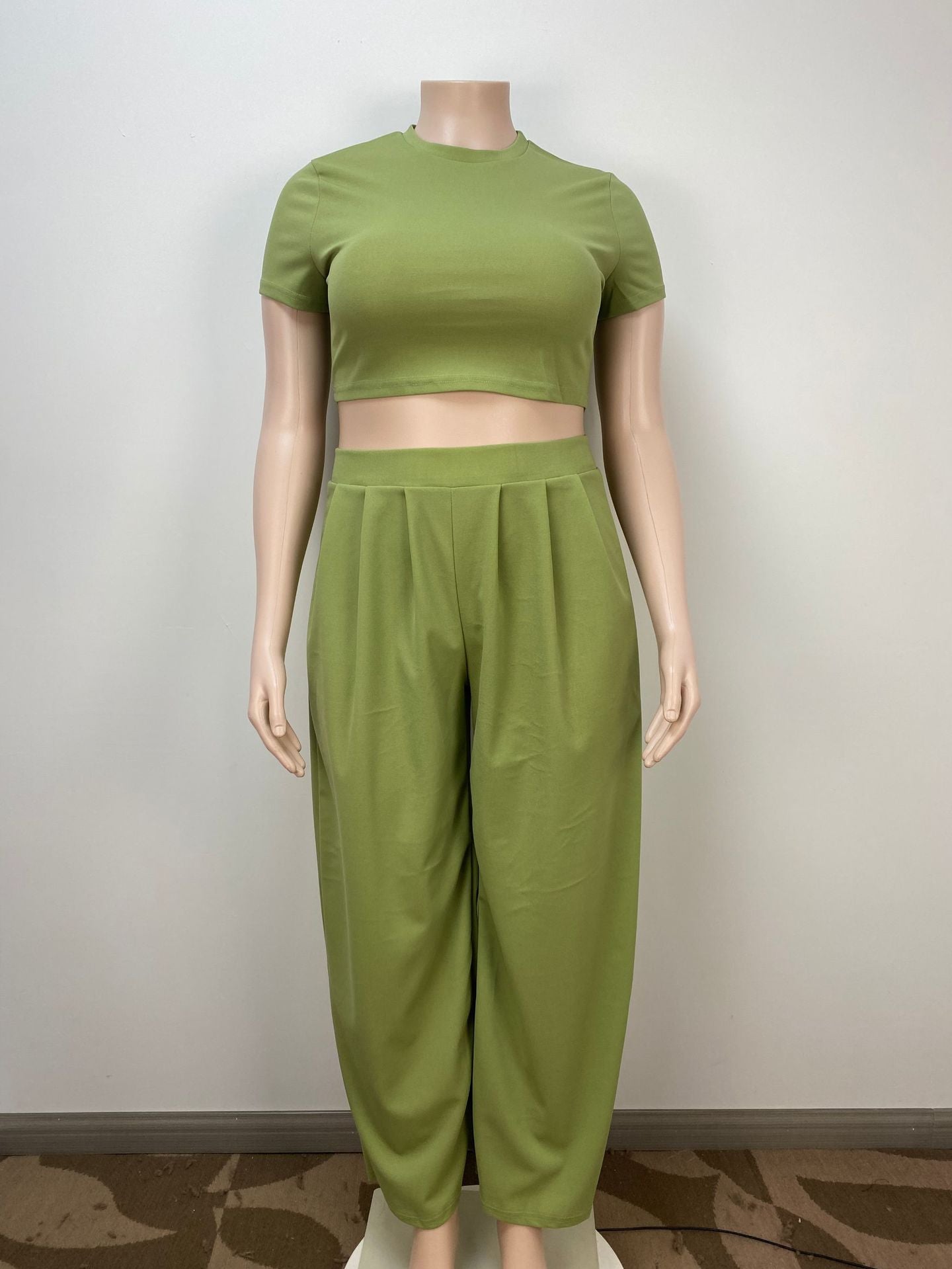 Plus Size Popular Comfortable Casual Solid Color Summer Essential Two Piece Set