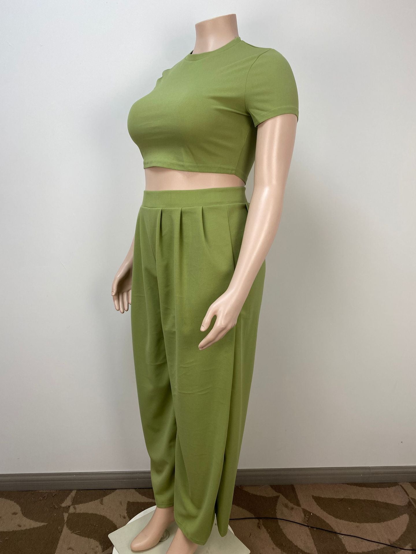 Plus Size Popular Comfortable Casual Solid Color Summer Essential Two Piece Set