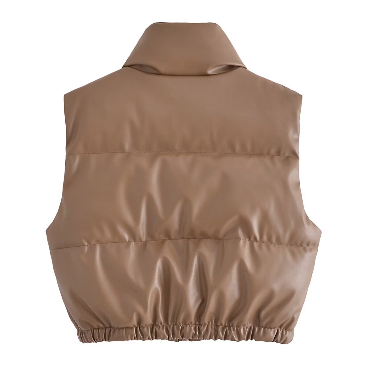 Women Clothing Solid Color Short Cotton Waistcoat Faux Leather Cotton Padded Jacket Vest
