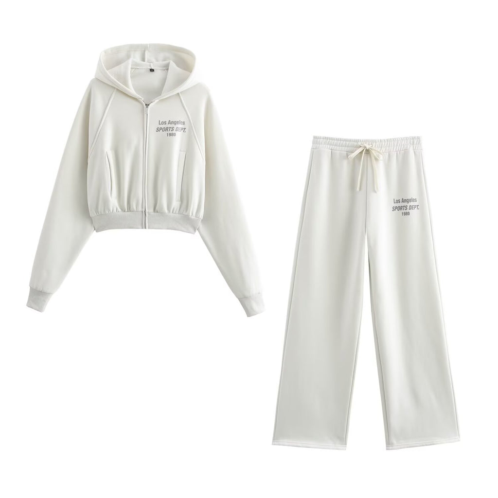 Winter Women Clothing Hooded Long Sleeved Short Sweatshirt Casual Pants Sets