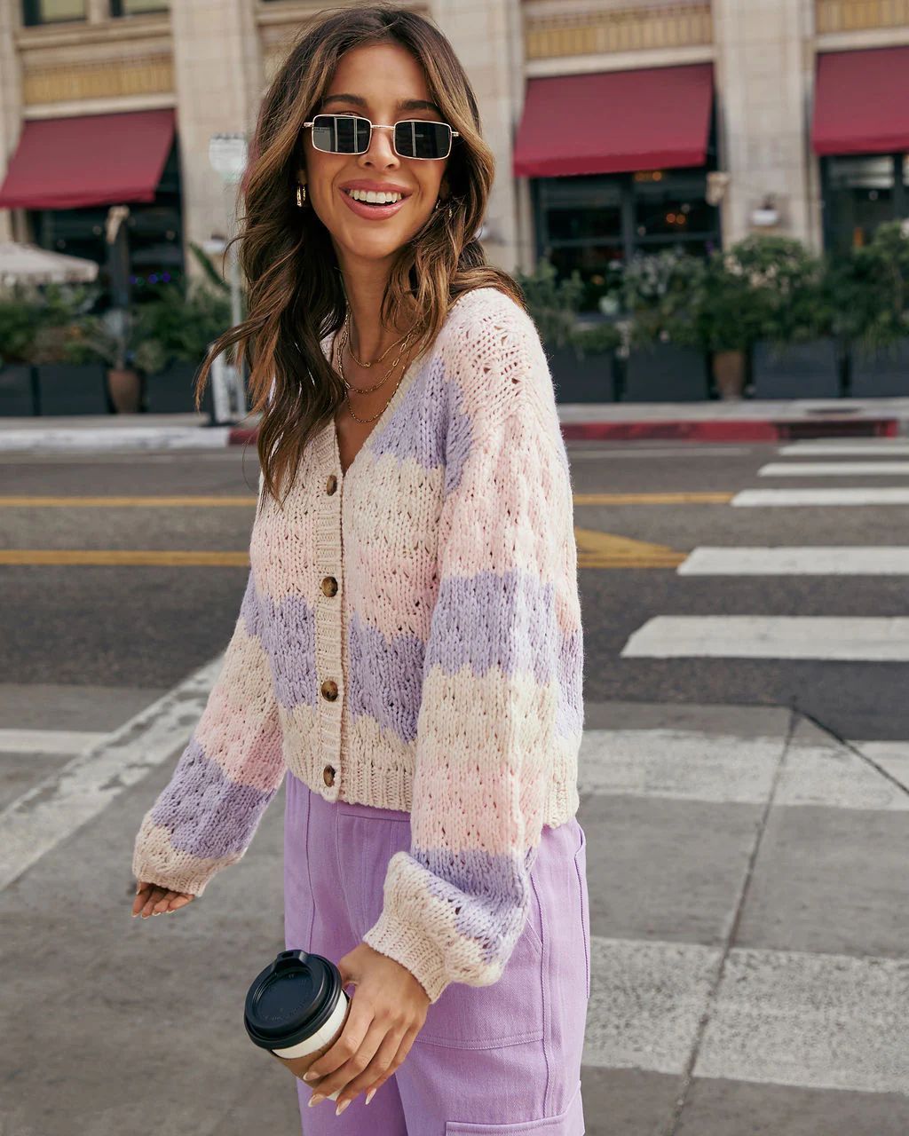Sweater Autumn Winter Women Clothing Contrast Color V neck Long Sleeve Loose V neck Knitted Cardigan Sweater Women