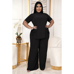Plus Size Sexy Nightclub Uniforms Casual Lace-up Wide-Leg Pants Two-Piece Set Women Clothing