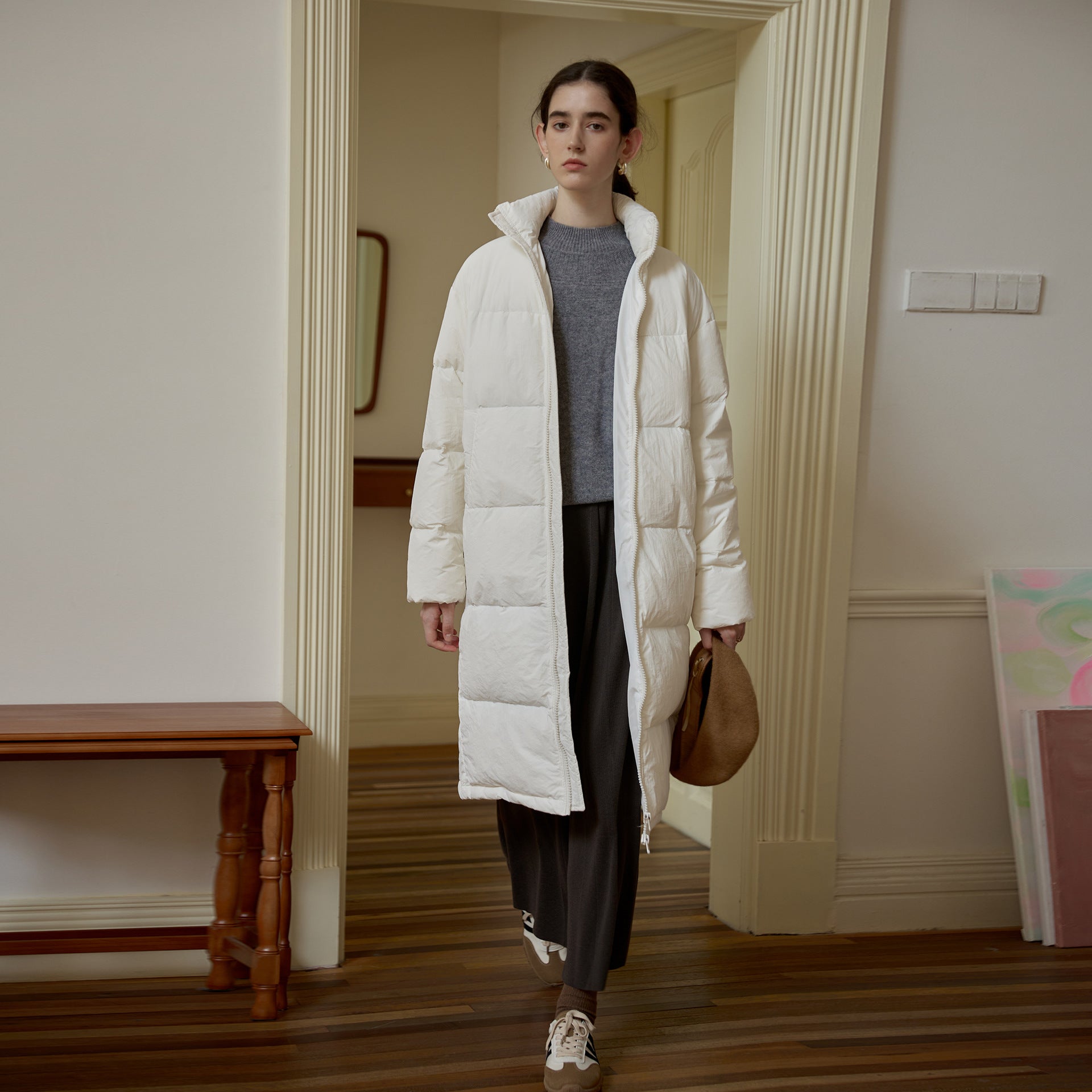 Zipper Snap on Half Turtleneck down Jacket Women Winter Warm Long Windproof Coat Three Dimensional Pocket Bread Coat