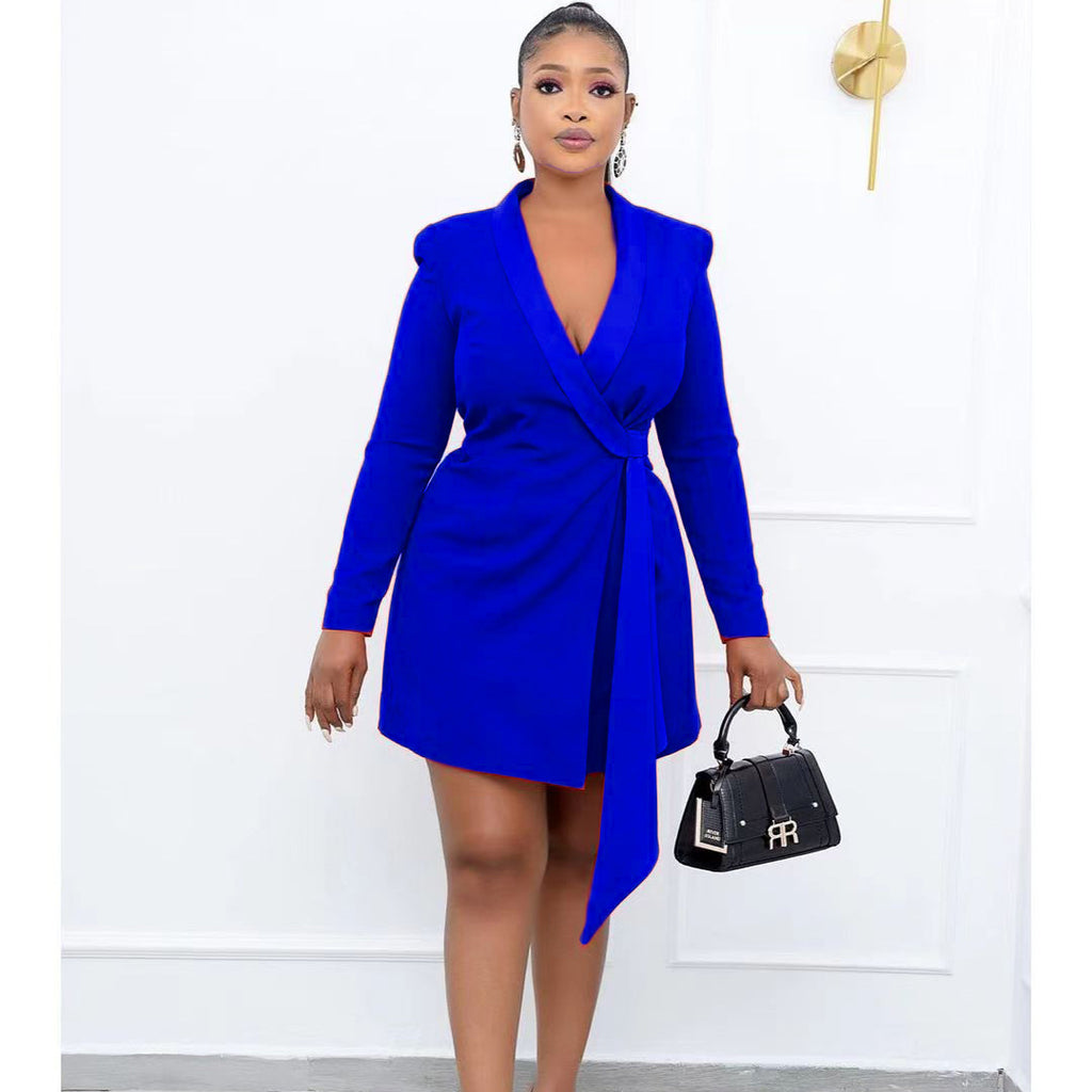 Plus Size Autumn Office Office Slim Fit Lace up Suit Dress Dress