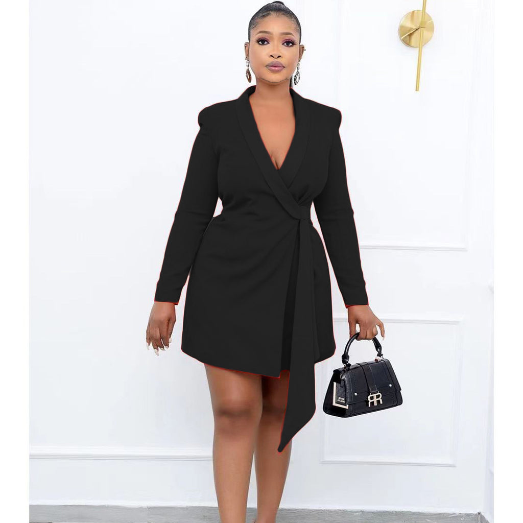 Plus Size Autumn Office Office Slim Fit Lace up Suit Dress Dress