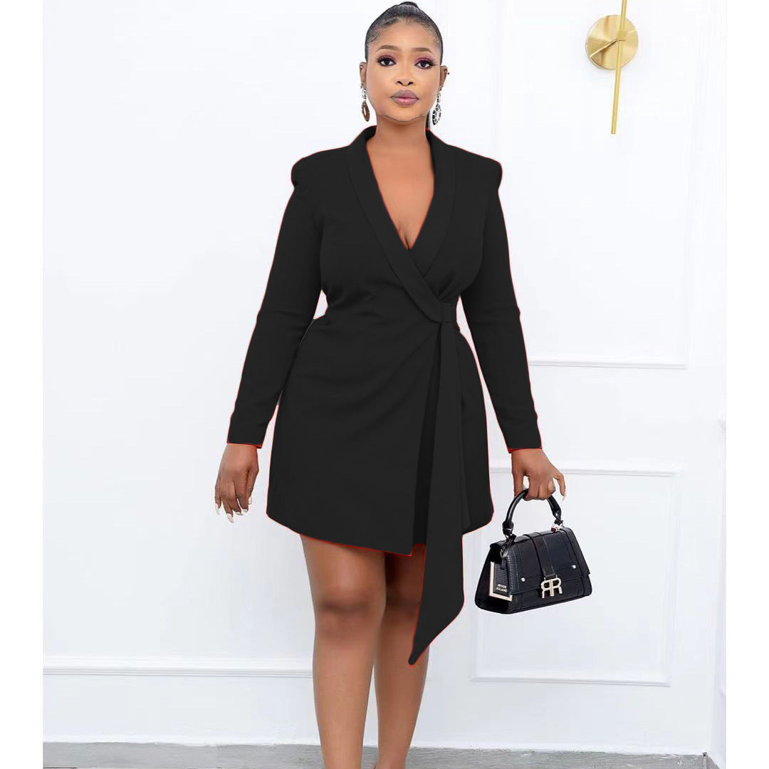Plus Size Autumn Office Office Slim Fit Lace up Suit Dress Dress