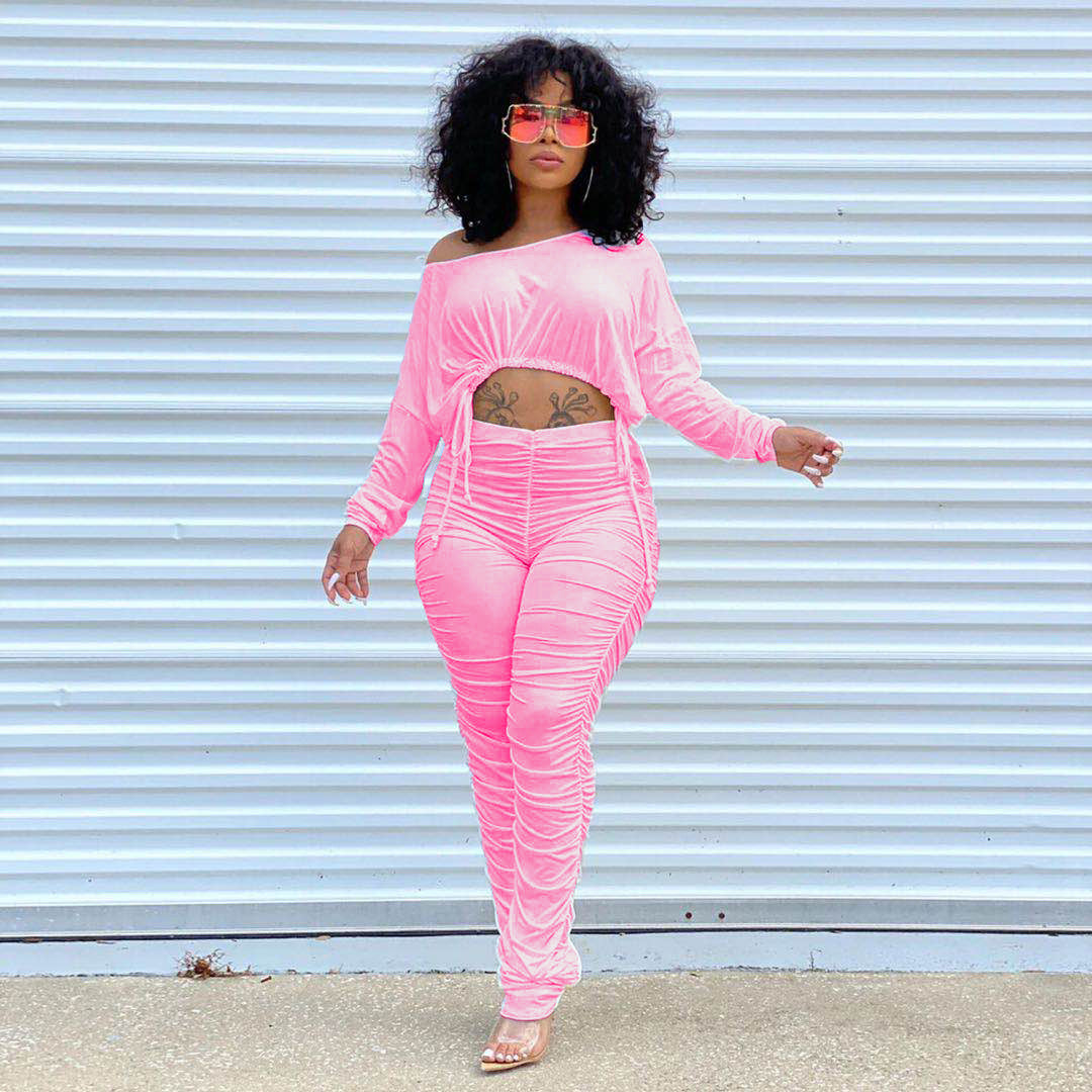 Plus Size Spring Summer Women Clothing Autumn Crew Neck Casual Home Cute two piece set