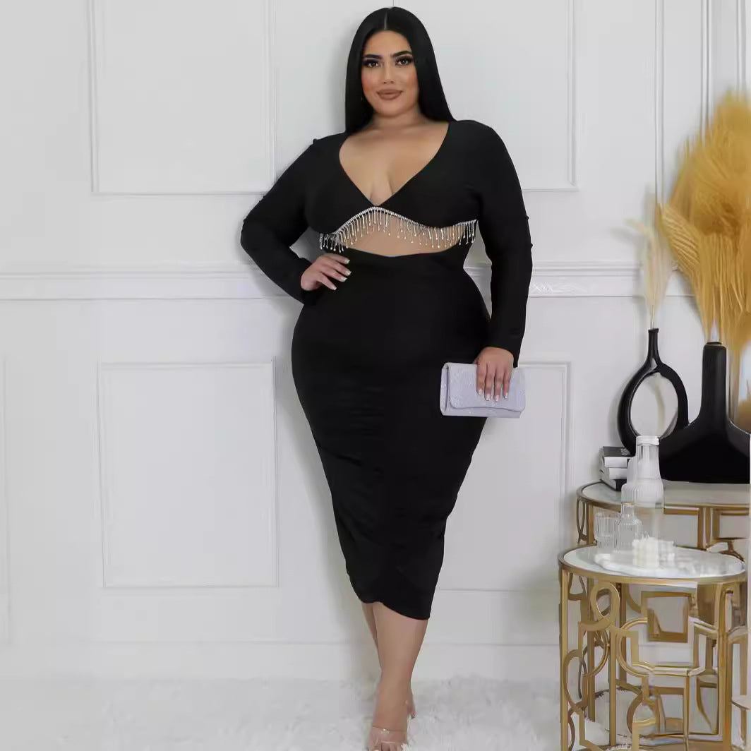 plus Size Women Clothing Elegant Elegant Party Rhinestone Hollow Out Cutout High Waist Dress Formal Dress Presale