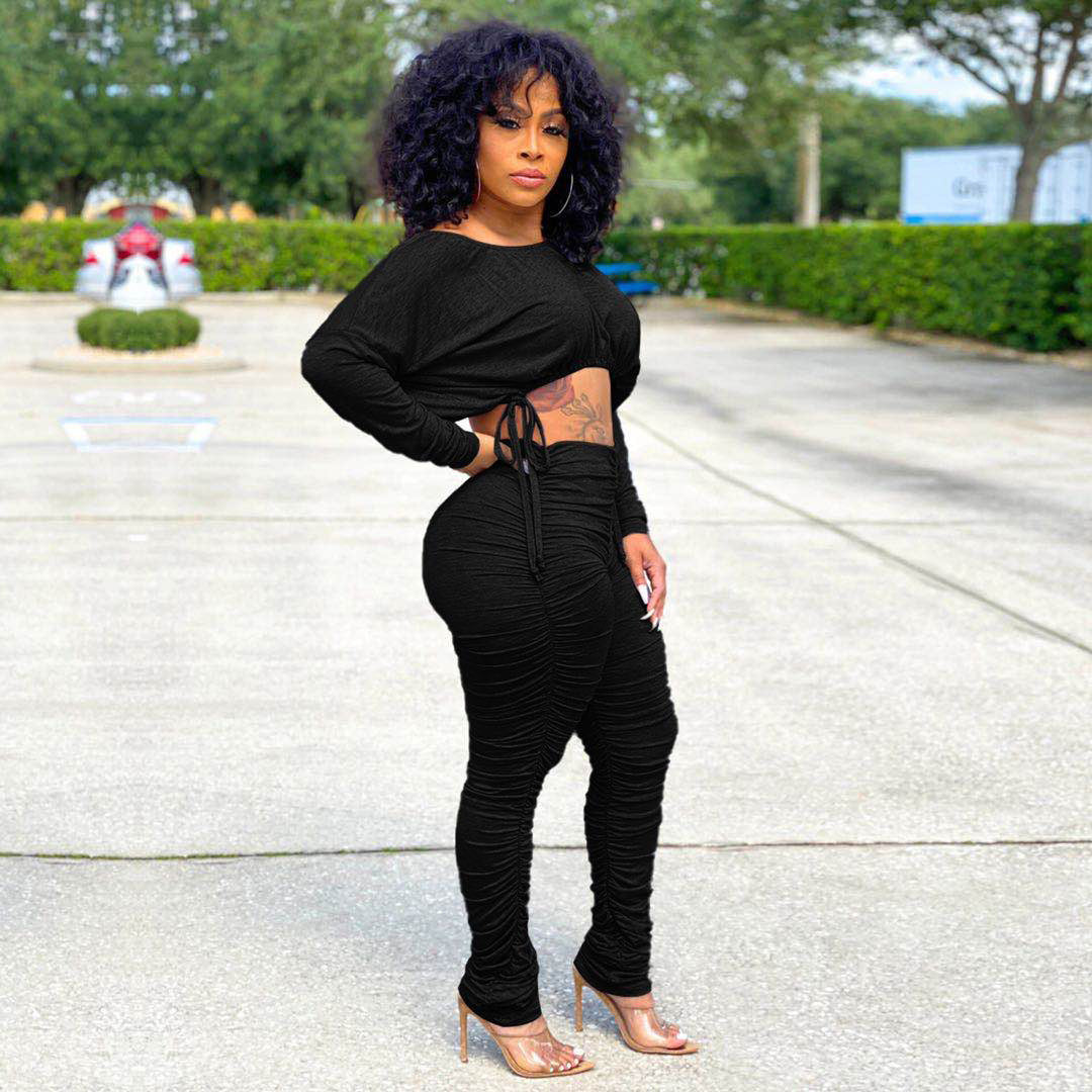 Plus Size Spring Summer Women Clothing Autumn Crew Neck Casual Home Cute two piece set