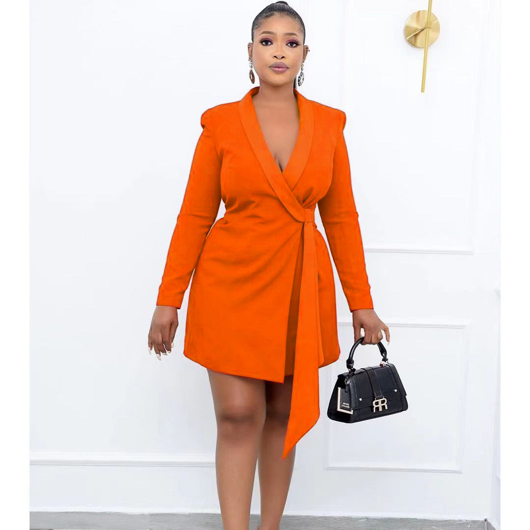 Plus Size Autumn Office Office Slim Fit Lace up Suit Dress Dress