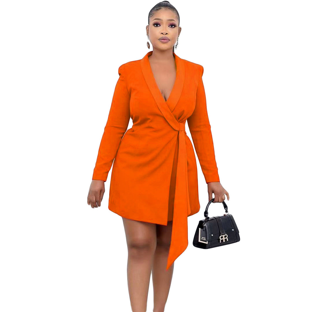 Plus Size Autumn Office Office Slim Fit Lace up Suit Dress Dress