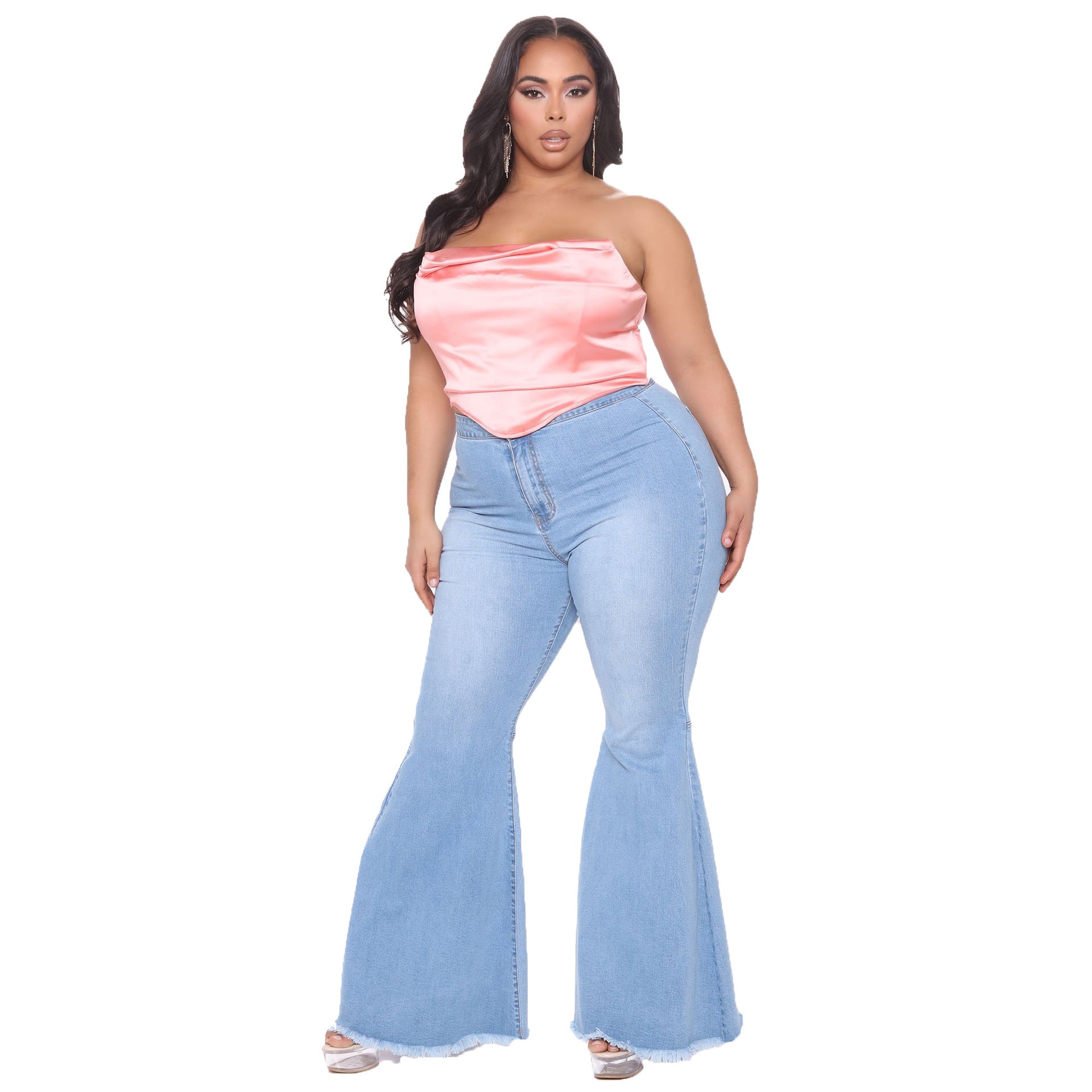 Plus Size Fashion Slim Wide Leg Flared Jeans
