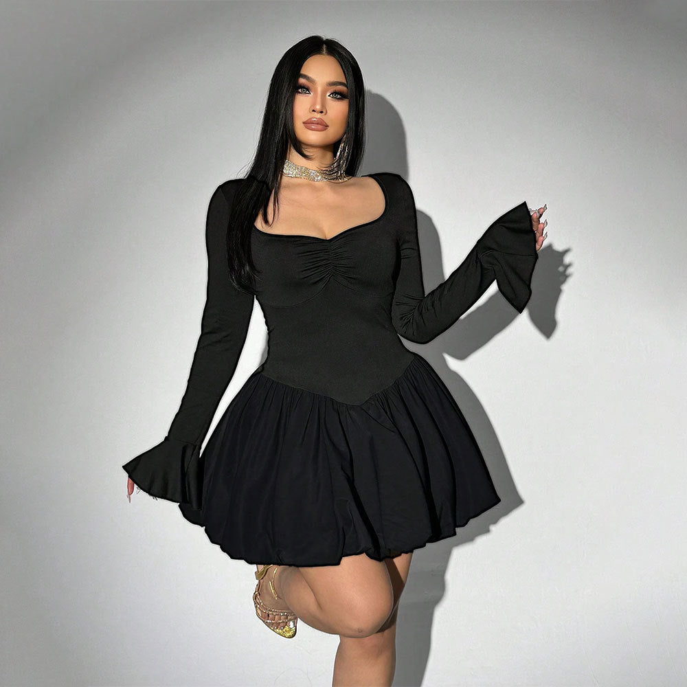 Plus Size Women Clothing French Sexy Dress Autumn Winter Waist Slimming A line Dress