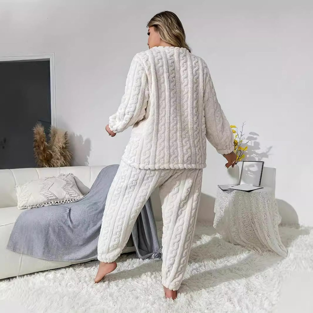 Women Wear Plush Crew Neck Casual Long Sleeve Two Piece Pants