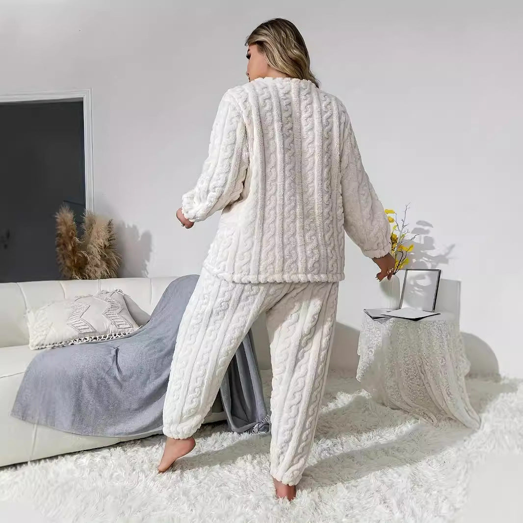 Women Wear Plush Crew Neck Casual Long Sleeve Two Piece Pants