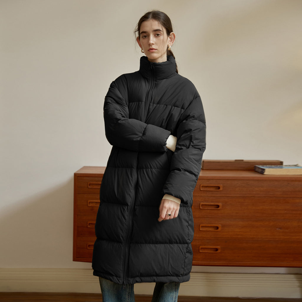Zipper Snap on Half Turtleneck down Jacket Women Winter Warm Long Windproof Coat Three Dimensional Pocket Bread Coat