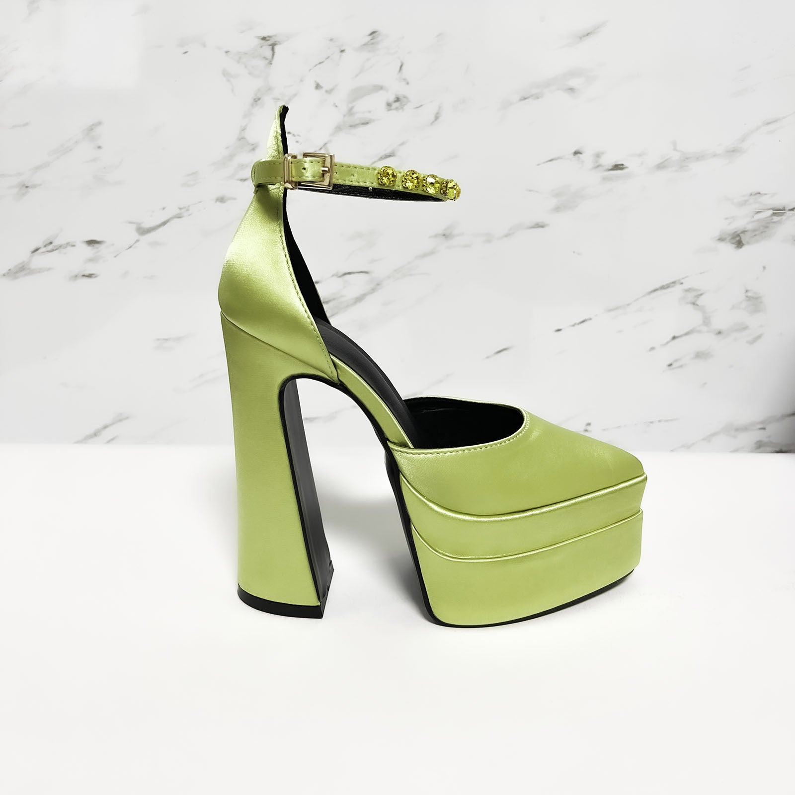 Thick High Heel 14.5cm Pumps Heels Color Rhinestone Waterproof Platform Thick Bottom Pointed Toe Women