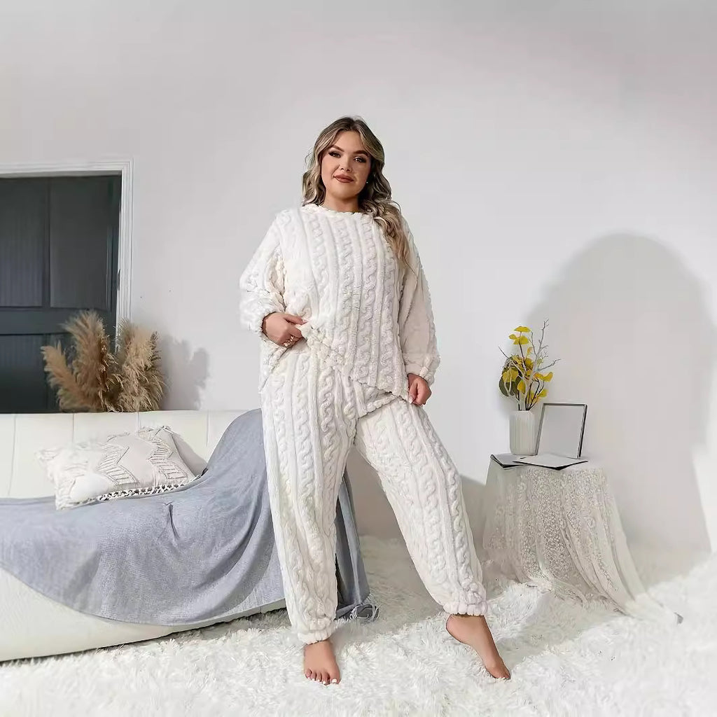 Women Wear Plush Crew Neck Casual Long Sleeve Two Piece Pants
