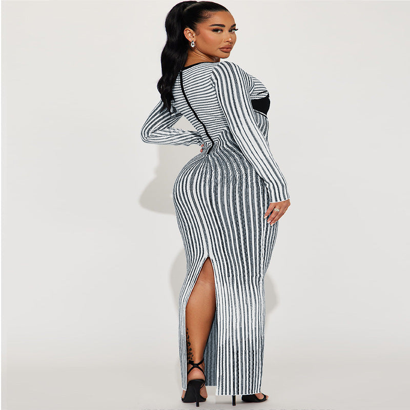 Plus Size Women round Neck Split Long Sleeve Dress Source