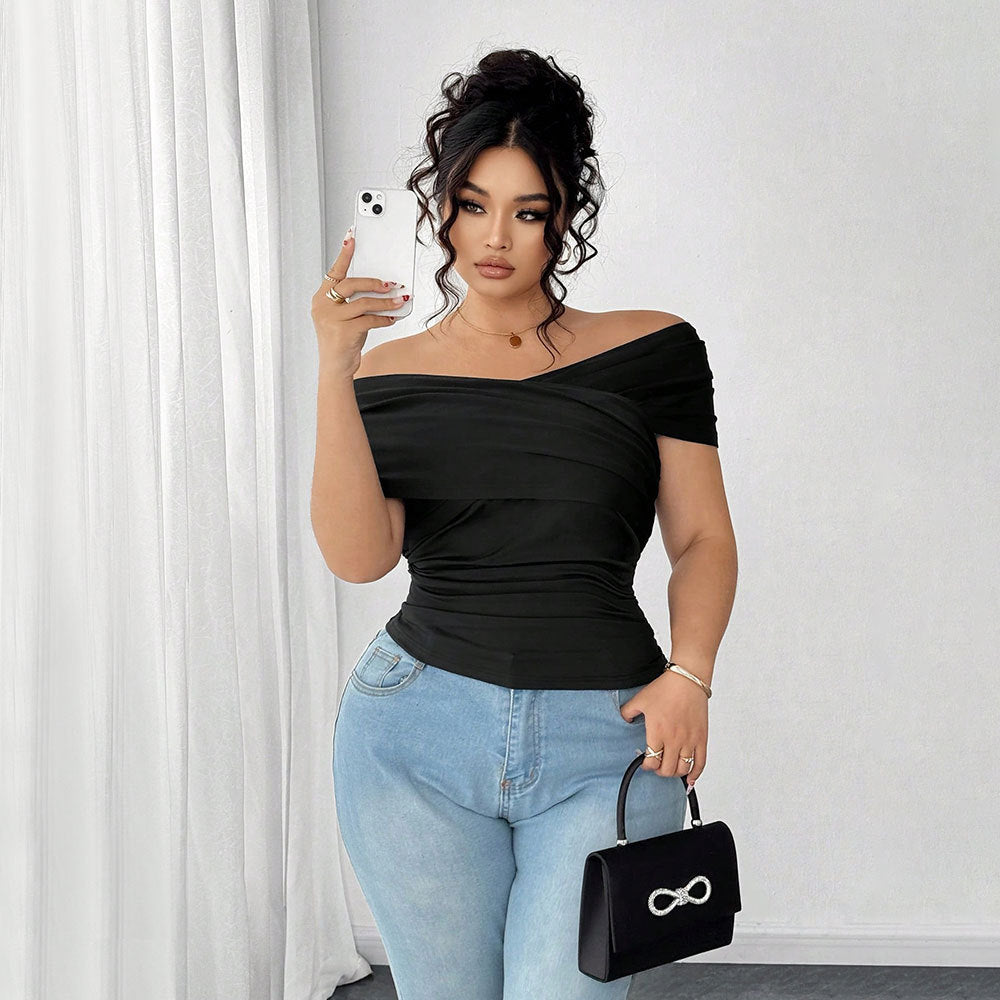 Plus Size Women Clothes Intellectual off Shoulder T shirt Summer off Shoulder Top